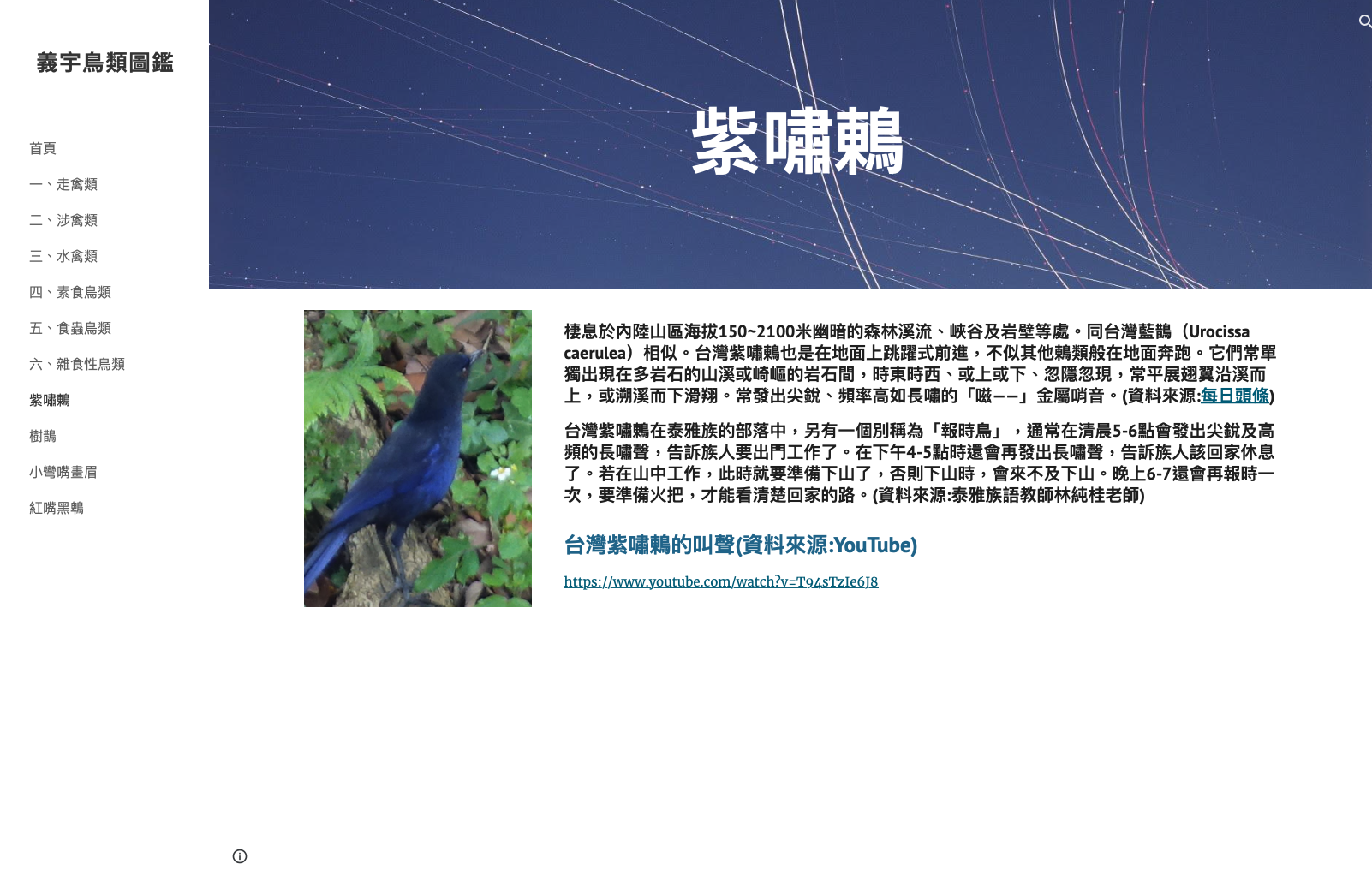 義宇鳥類圖鑑 桃園市復興區義盛國民小學